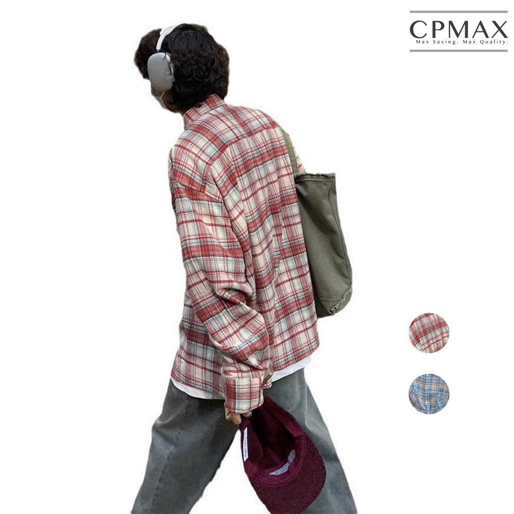 【CPMAX】美式復古格子休閒慵懶襯衫 寬鬆 風長袖襯 百搭外套 格子襯衫 慵懶風 百搭 長袖襯衫【B123】