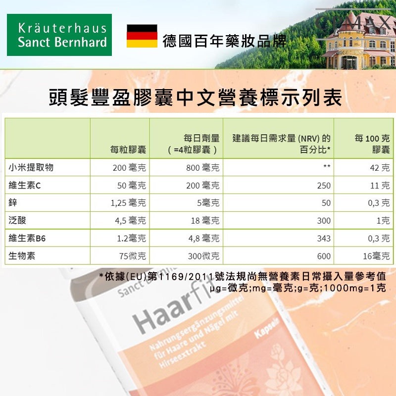 德國百年 Sanct Bernhard 頭髮豐盈膠囊120顆 頭髮強健 小米萃取 天然護髮膠囊 FOD23