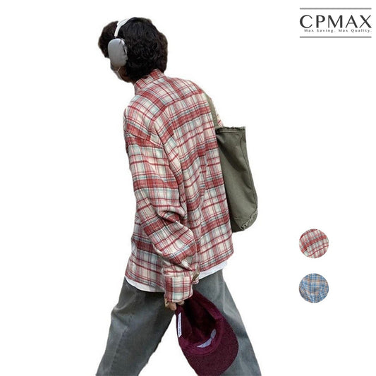 【CPMAX】美式復古格子休閒慵懶襯衫 寬鬆 風長袖襯 百搭外套 格子襯衫 慵懶風 百搭 長袖襯衫【B123】