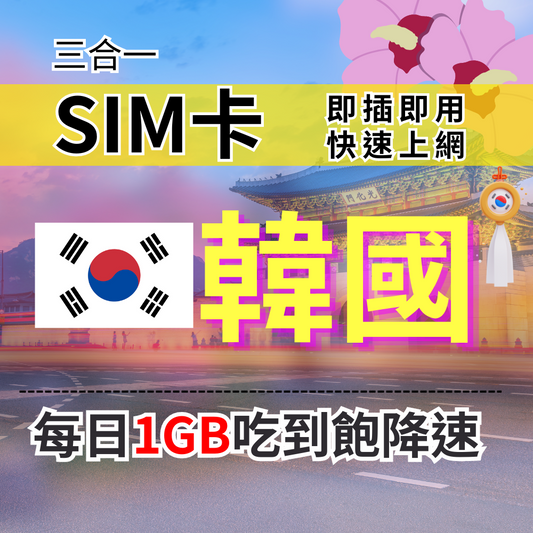 韓國上網SIM卡 吃到飽每天1GB 超過降速