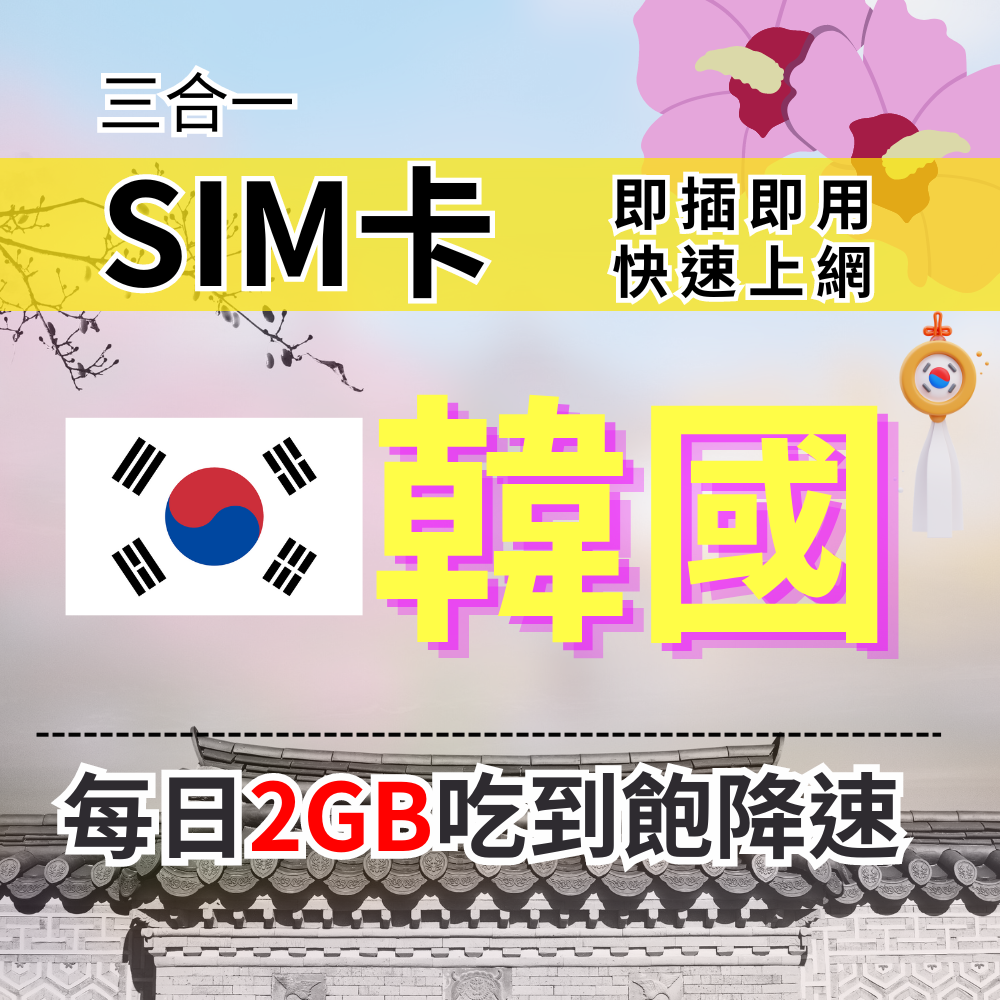 【實體卡】韓國上網SIM卡 吃到飽每天2GB 超過降速