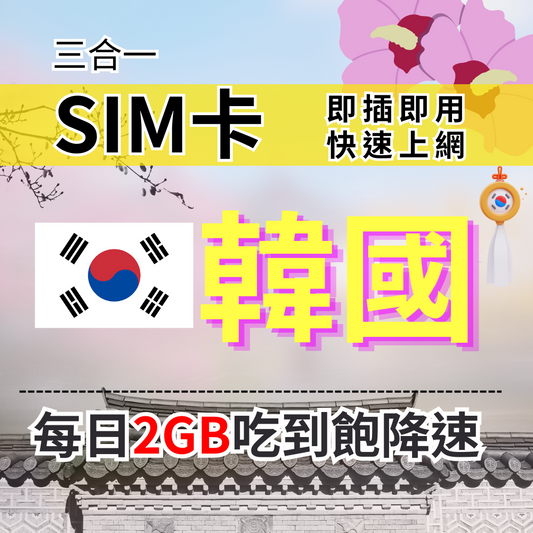 韓國上網SIM卡 吃到飽每天2GB 超過降速