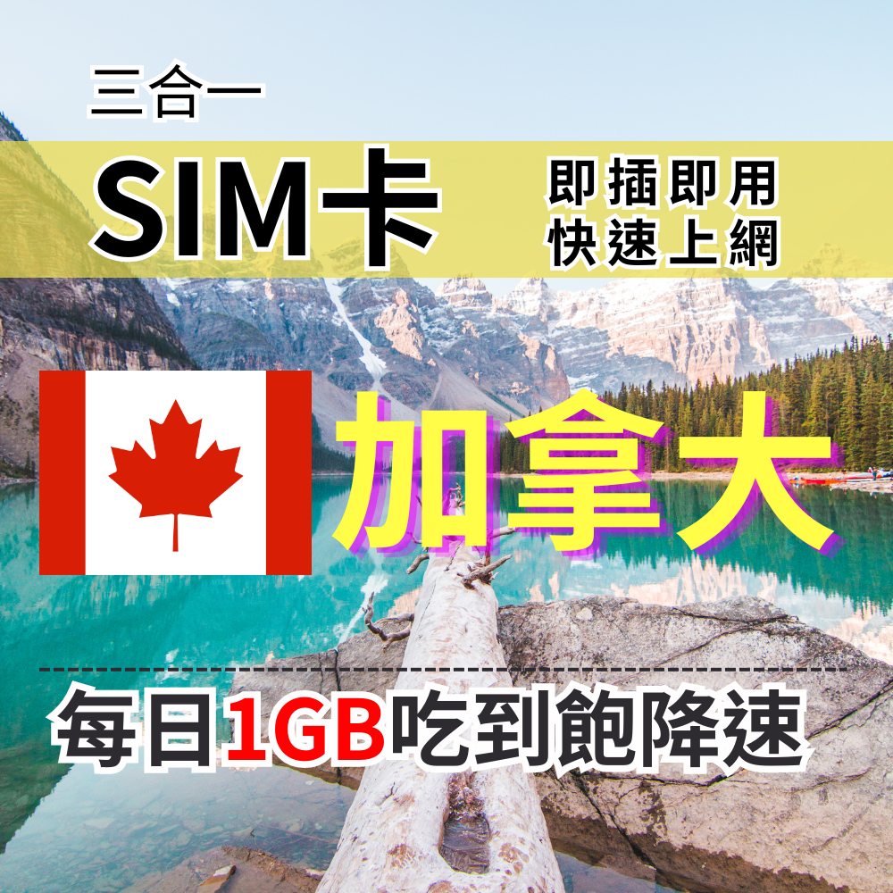 【實體卡】加拿大上網SIM卡 吃到飽每天1GB 超過降速