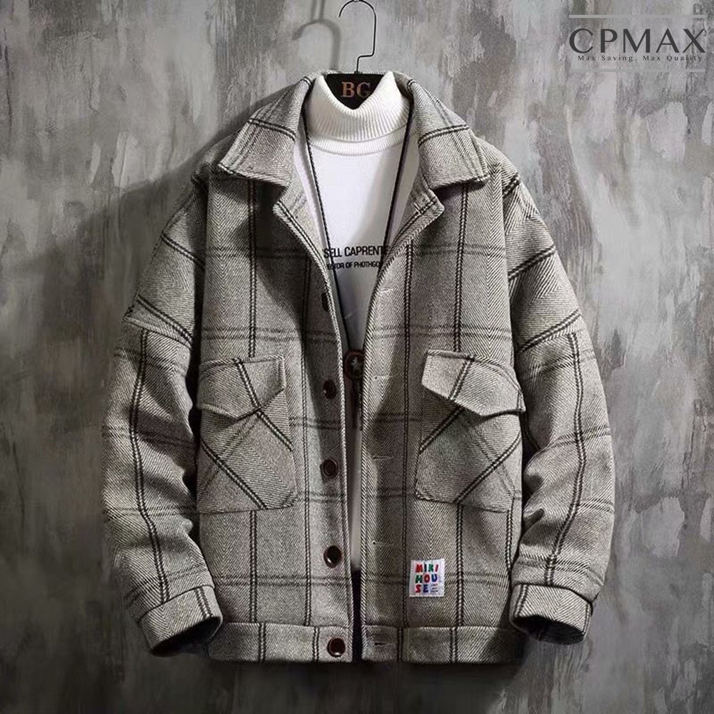 Korean style autumn and winter woolen plaid thickened jacket trendy jacket [C228]